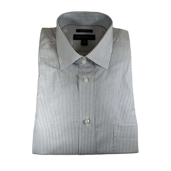 NWT Jhane Barnes Men's Slim Fit Striped Dress Shirt White Gray Medium 15.5 34/35 - Picture 1 of 4
